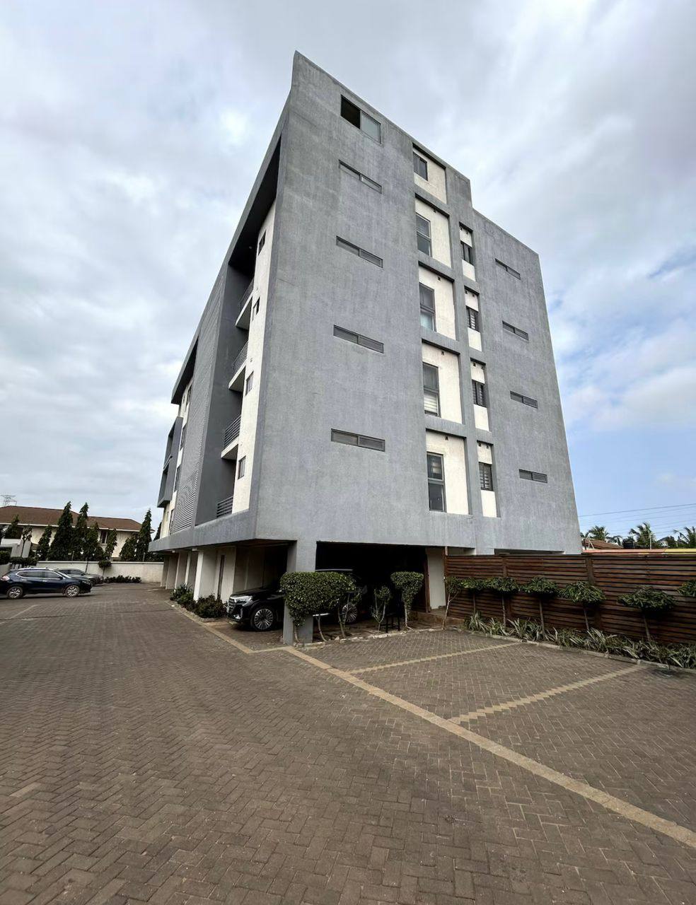 A large building with a large white building